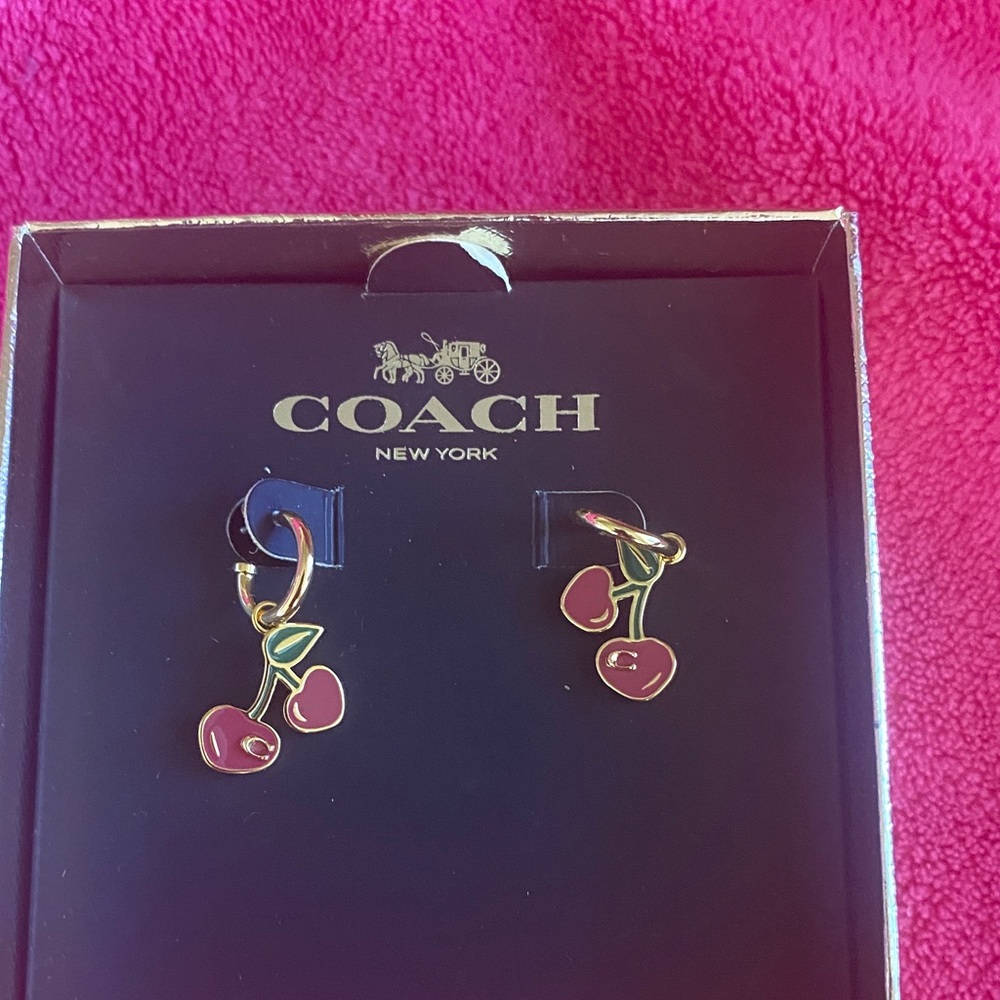 Coach Cherry Earrings with Gold and Red Accents